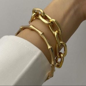 2PC 18K GOLD PUNK CHAIN BANGLE/BRACELET SET